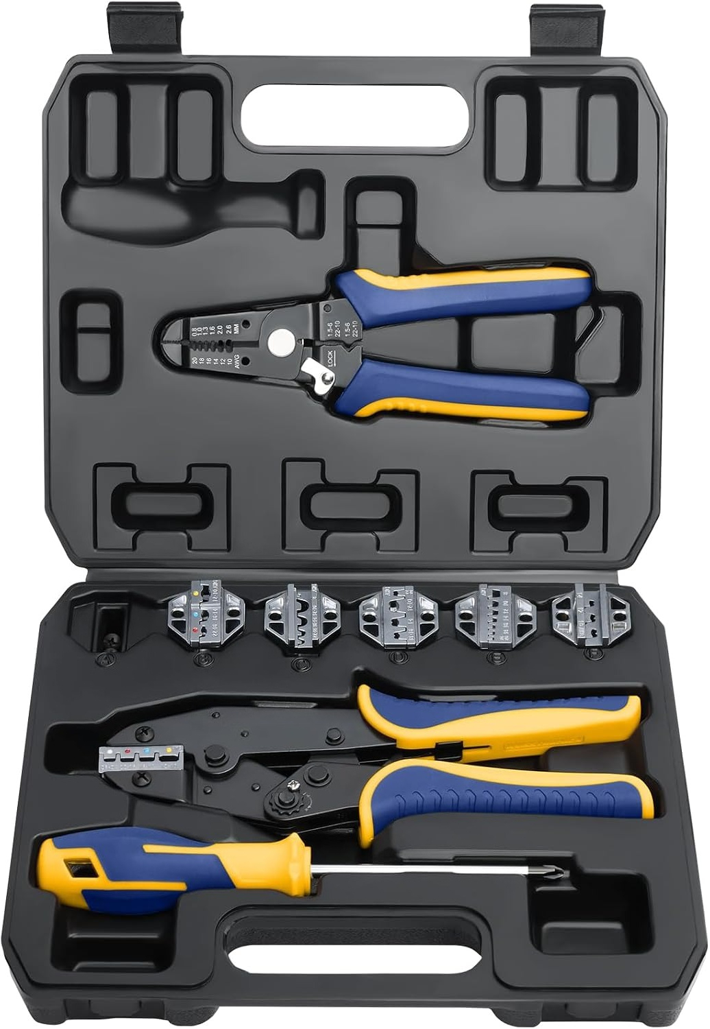 Tool Set - 8-delige krimptangset, 6-delige matrijzen, draadstripper en